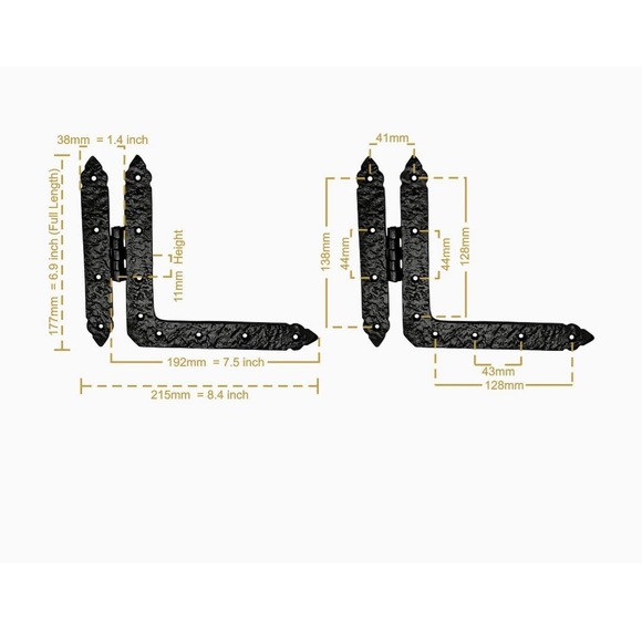 New in package Akatva Black Gate Door Cabinet Strap Hinge Set 2 pc. 7.008 inches - Picture 6 of 9